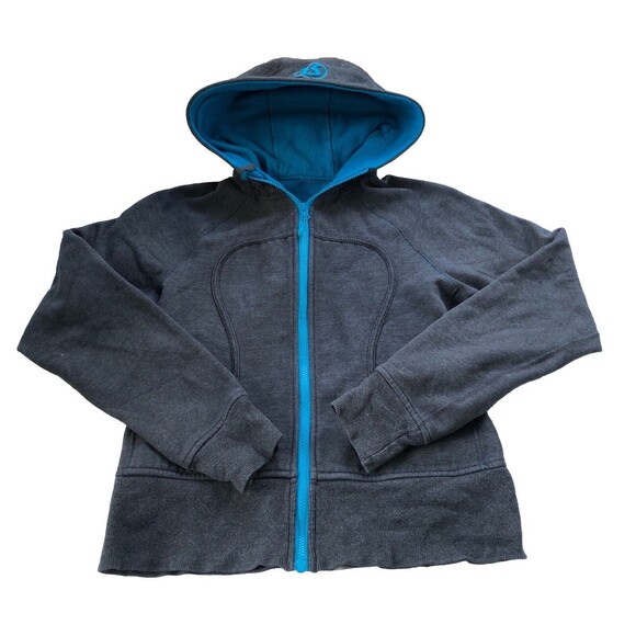 LULULEMON SCUBA HOODIE Black Turquoise Classic Full Zip Yoga Jacket Size 8 - Picture 5 of 14